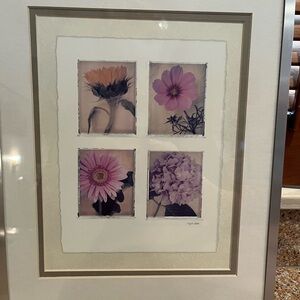 Vintage Floral Art Print with Four Flowers by Meg Spielman Peldo. 11” x 14”